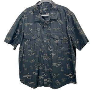 Filson Button-Up Short Sleeve Shirt Black Washed Knot Pattern Men's Size XXL